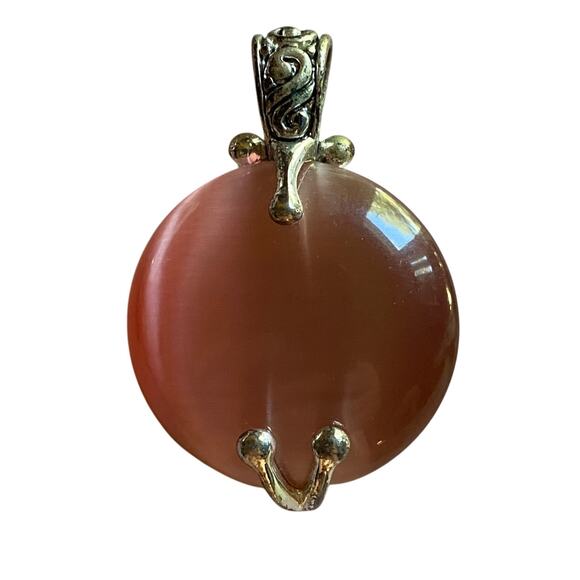 Regency 80s Estate Premier Vintage Iridescent Cat Eye Jewelry Gold Tone Pendant - Picture 1 of 4
